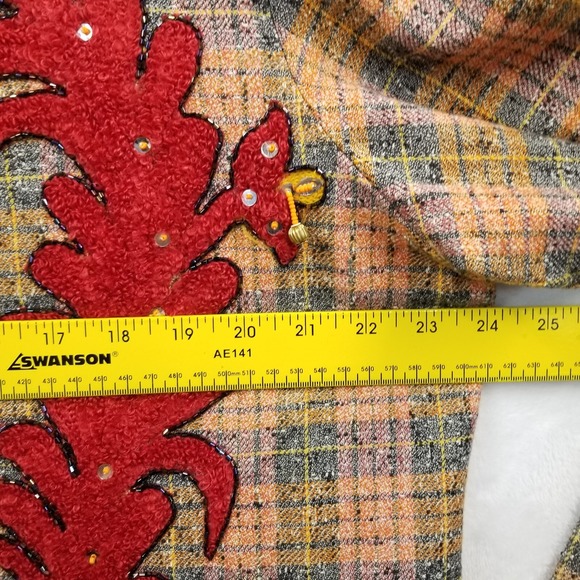 Vintage Alex Kim Jacket Women 2X Plaid Beaded Art to Wear Mandarin Collar Blazer - Picture 8 of 10